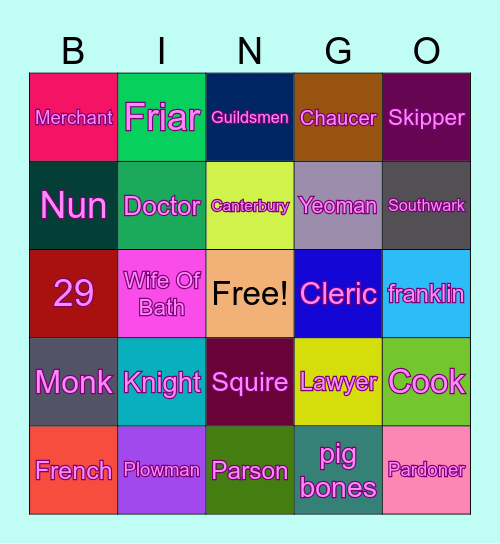 Canterbury Tale Bingo Card