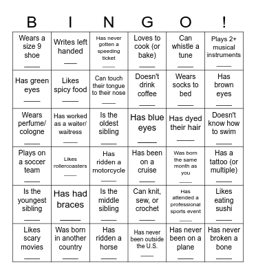 Get to know you BINGO Card