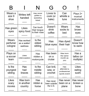 Get to know you BINGO Card