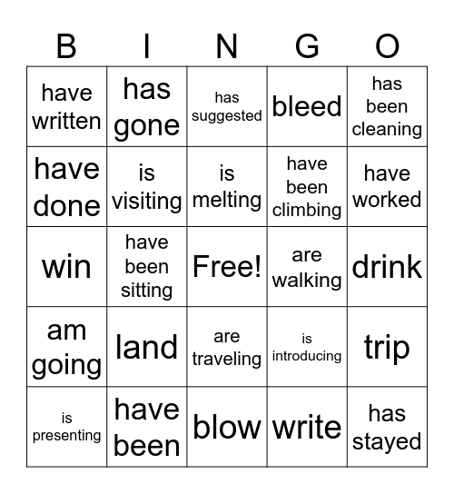 Present Tense Bingo Card