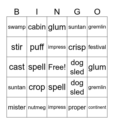 Vocabulary Bingo Card