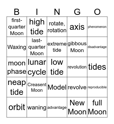 Verash- Earth and Space Bingo Card