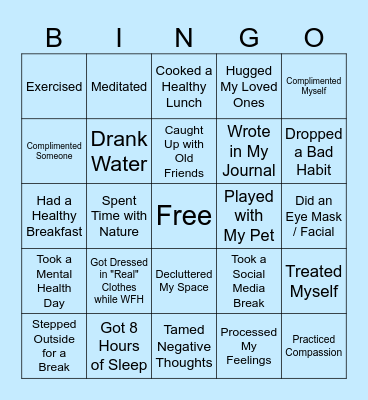 Self Care Bingo Card