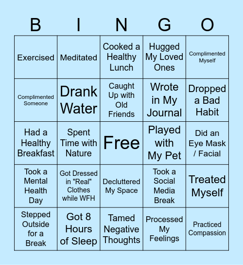 Self Care Bingo Card