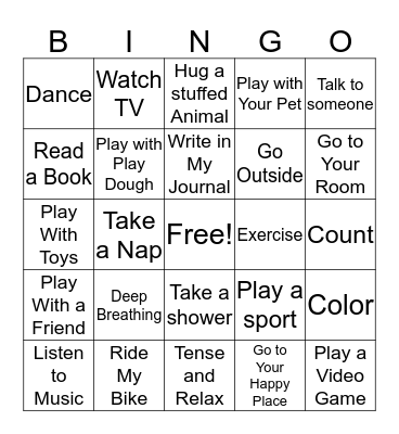 Coping skills Bingo Card