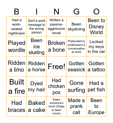Never Have I Ever! Bingo Card