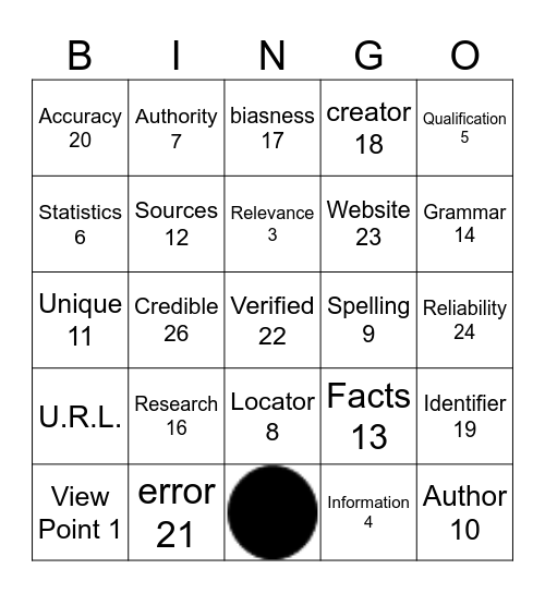 Web Resources Bingo Card