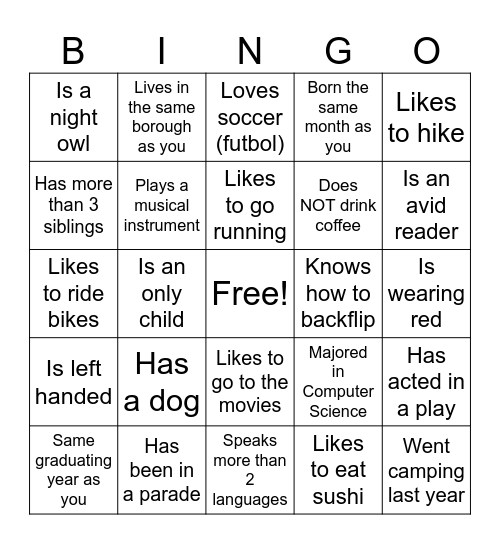 Find somebody who... Bingo Card