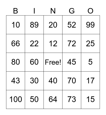 100 Days of School Bingo Card