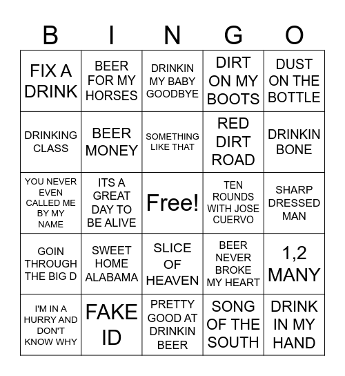 2- BEER DRINKIN MUSIC Bingo Card