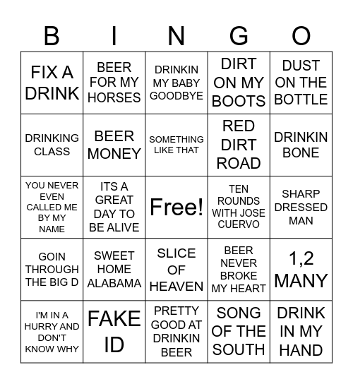 #3- BEER DRINKIN MUSIC Bingo Card