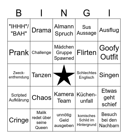 Jungs WG Bingi Bingo Card