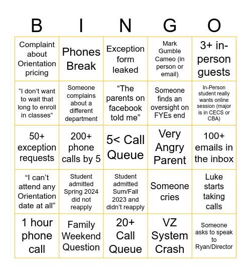 Launch Day Bingo Card