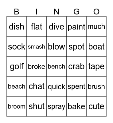CVC-Vowel Teams Review Bingo Card