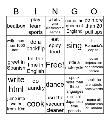 Can You? Bingo Card