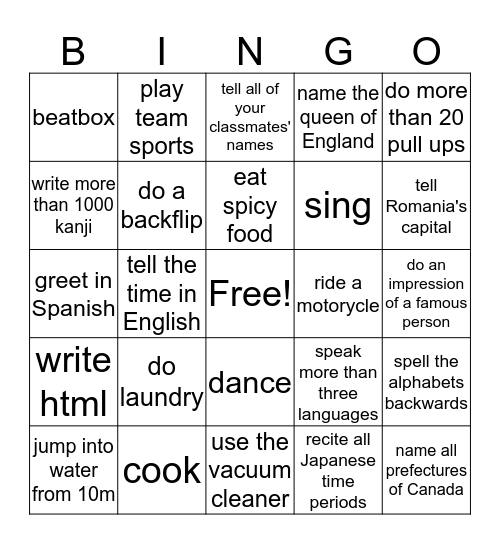 Can You? Bingo Card