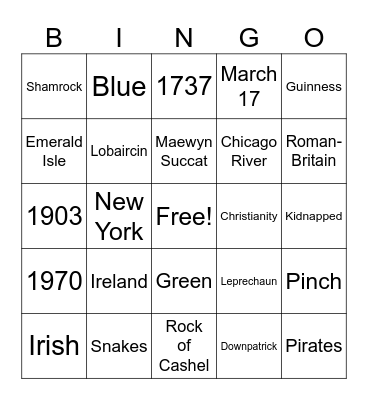 St. Patrick's Day Bingo Card