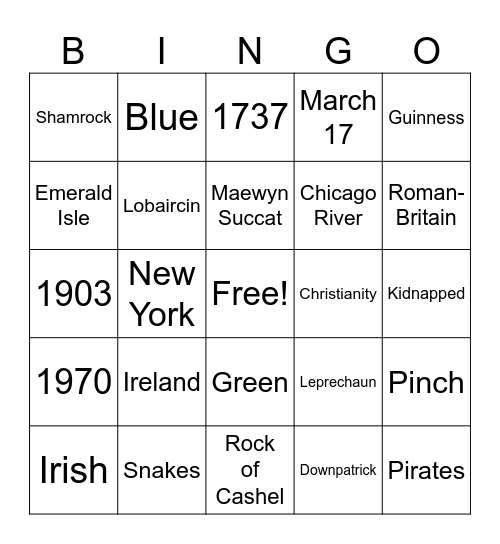 St. Patrick's Day Bingo Card