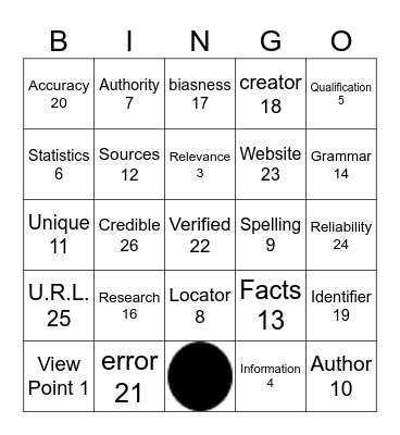 Web Resources Bingo Card