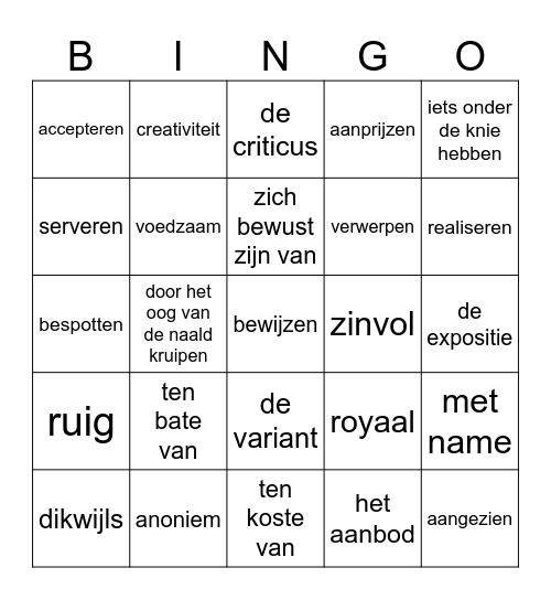 Woordenschat bingo Card