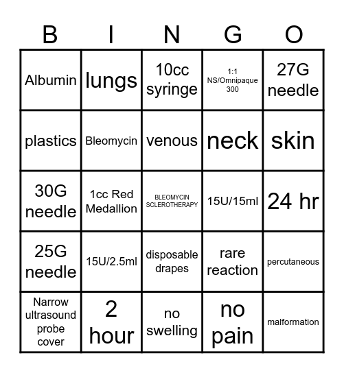 BLEOMYCIN SCLEROTHERAPY Bingo Card