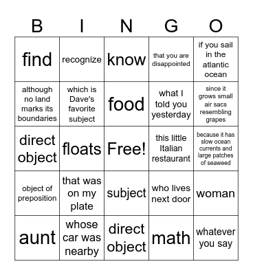 Clauses Bingo Card