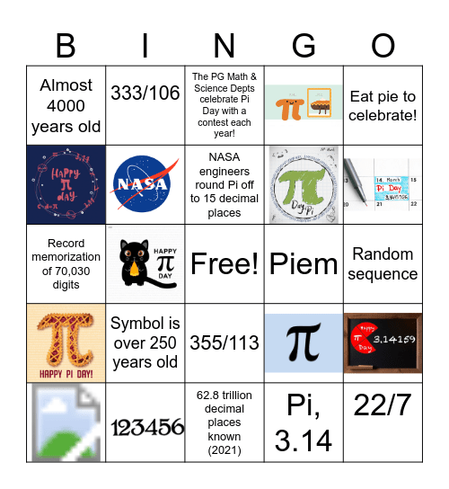 2023 PG Pi Day Bingo Card
