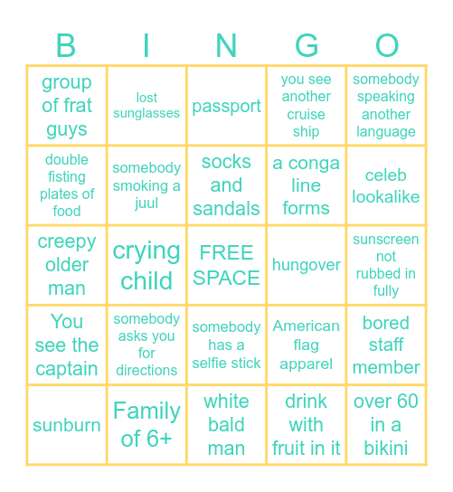 Cruise Ship Bingo Part 2 Bingo Card