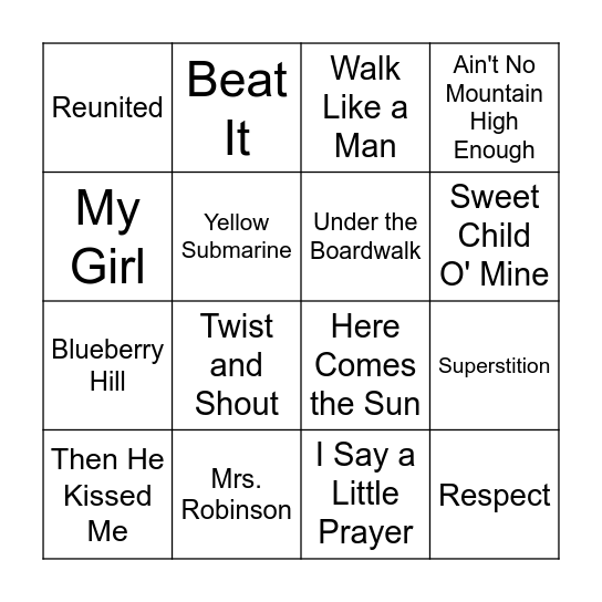 Music Bingo 2 Bingo Card