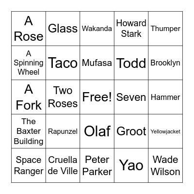 Disney and Marvel Bingo Card