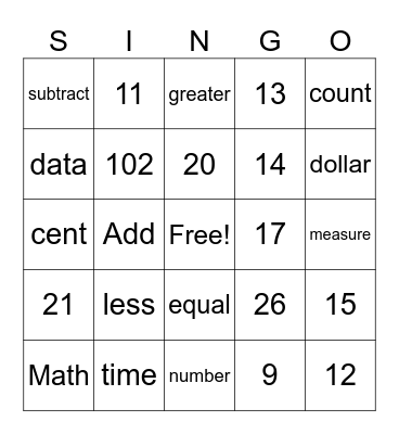 Math Sign-O Bingo Card