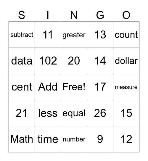 Math Sign-O Bingo Card