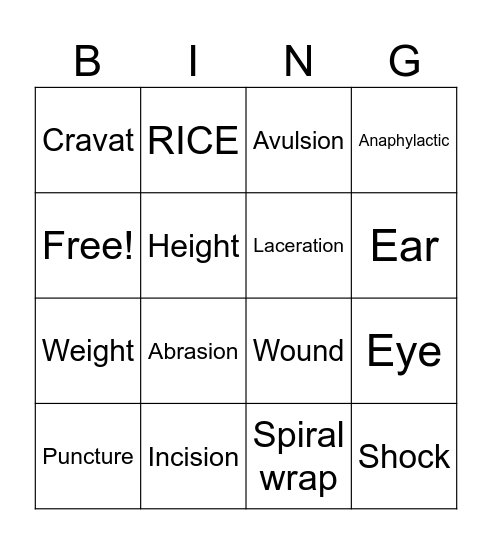 Chapter 54 Key term quiz Bingo Card
