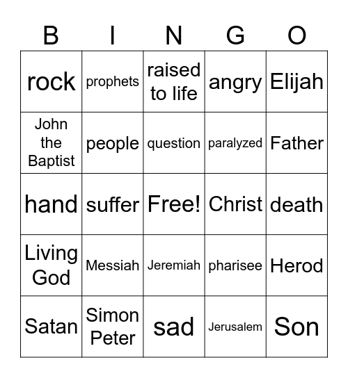 Peter's Confession Jesus is the Messiah Bingo Card