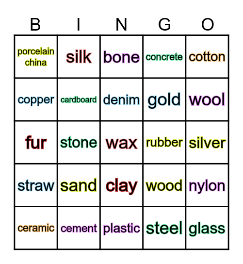 MATERIALS Bingo Card