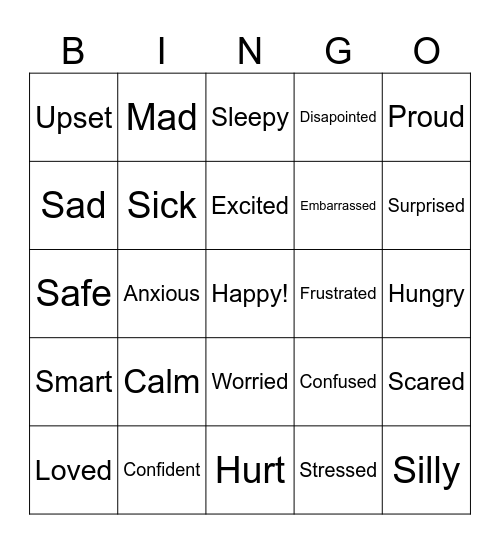 Feelings Bingo Card