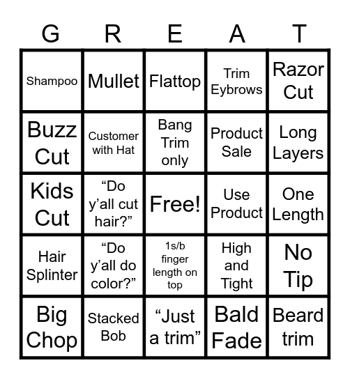 Haircut Bingo Card