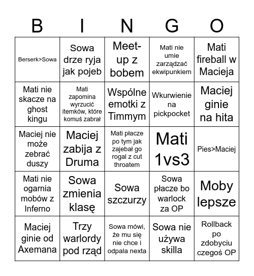 Bingo DND Bingo Card