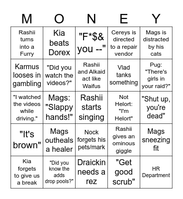 Money Guild Bingo Card