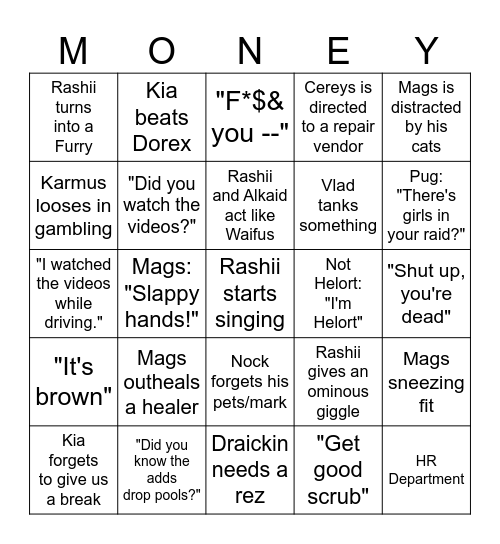 Money Guild Bingo Card