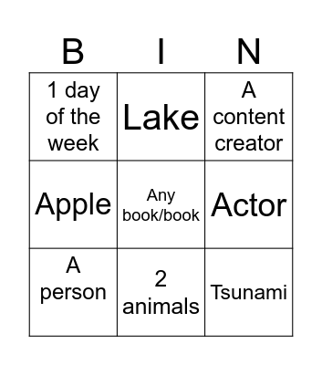 ABC Infinite Craft bingo card Bingo Card