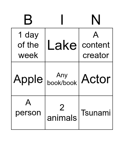 ABC Infinite Craft bingo card Bingo Card