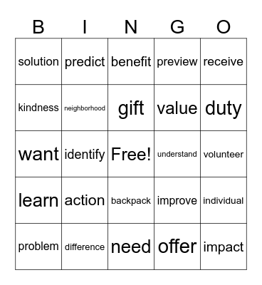 3rd Grade Vocabulary Unit 1 Bingo Card