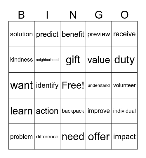 3rd Grade Vocabulary Unit 1 Bingo Card