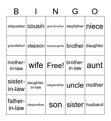 Family Vocab. Bingo Card