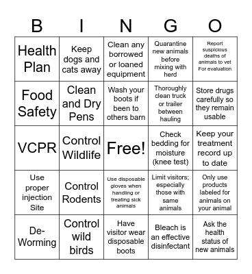 Biosecruity Bingo Card
