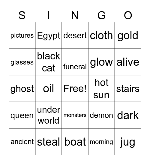 Mummies in the Morning Sign-O Bingo Card