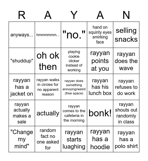 Rayyan Jarral Bingo Card