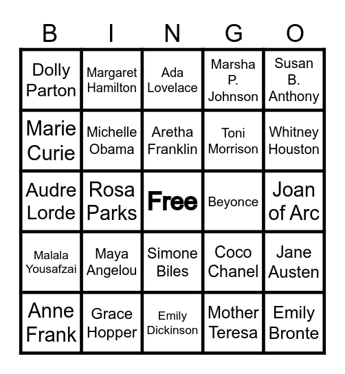 Famous Women Bingo Card