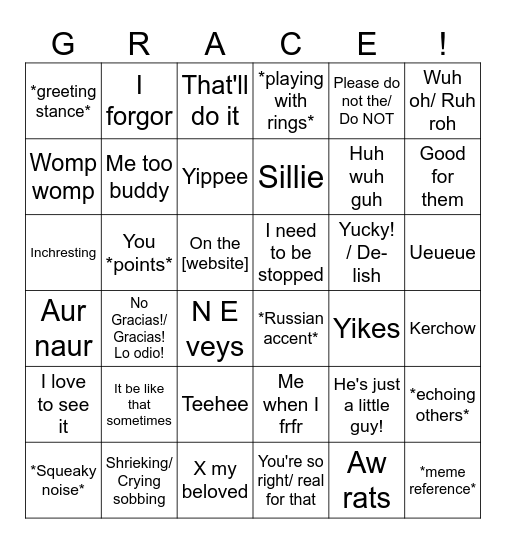 Graceism Bingo Card